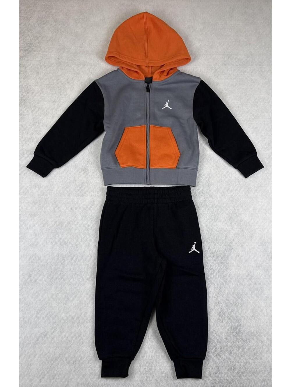 Jordan 12M Black Gray Orange 2 Piece Fleece Hoodie Tracksuit Set NWT